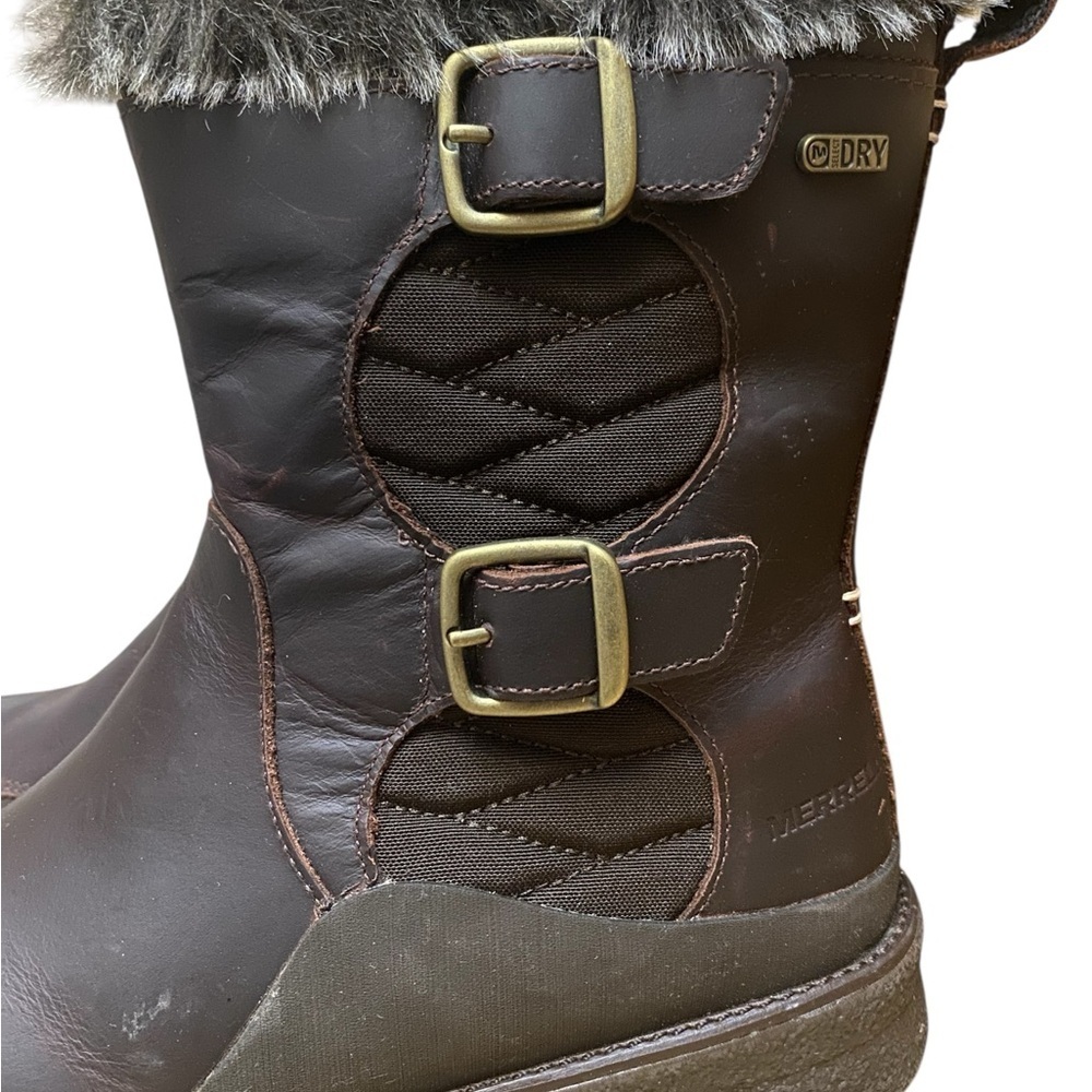 Merrell Womens Tremblant Ezra Zip Brown Boots Size 9 Faux Fur Winter Wet Ice - Picture 3 of 12